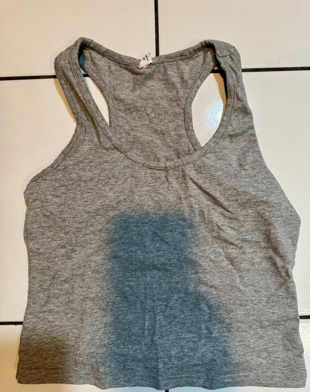 Gray Crop Tank Top Shirt Womens Medium Solid Racerback Scoop Neck Basic Casual